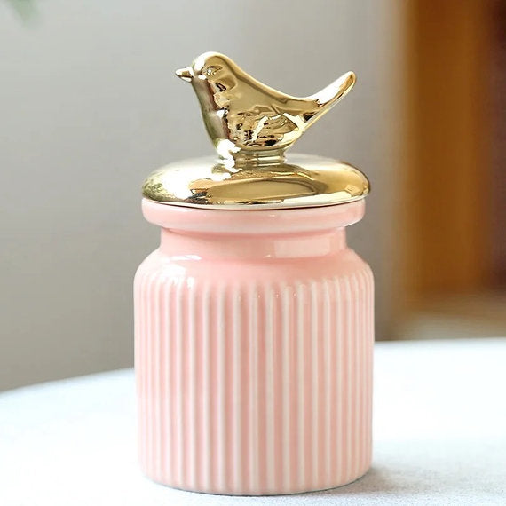 Bird Trinket Box (Pink with Gold Bird Lid)