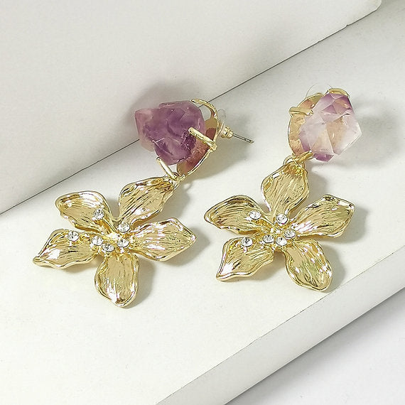 My Purple Stone & Gold Flower Dangles