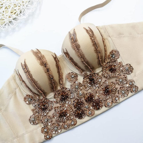 Sequin French Vintage Corset (Gold)