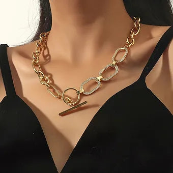 Gold Chunky Chain Silver Diamante Necklace