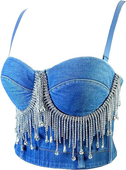 Rhinestone Laced Denim Bustier