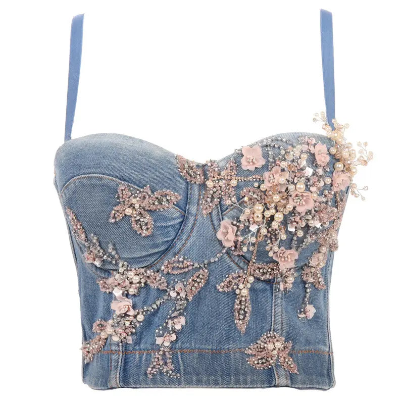 Cherry Blossomed Pearl Studded Corset