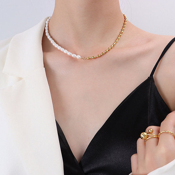 My Half Pearl, Half Gold Necklace