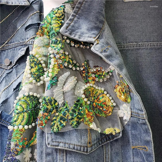 Denim Jacket with Pearl & Jewel Embellished