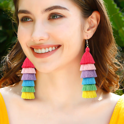Boho Rainbow Tassel Earrings