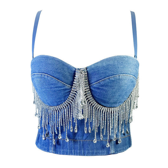 Rhinestone Laced Denim Bustier