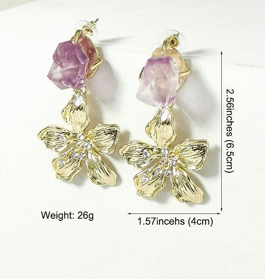 My Purple Stone & Gold Flower Dangles
