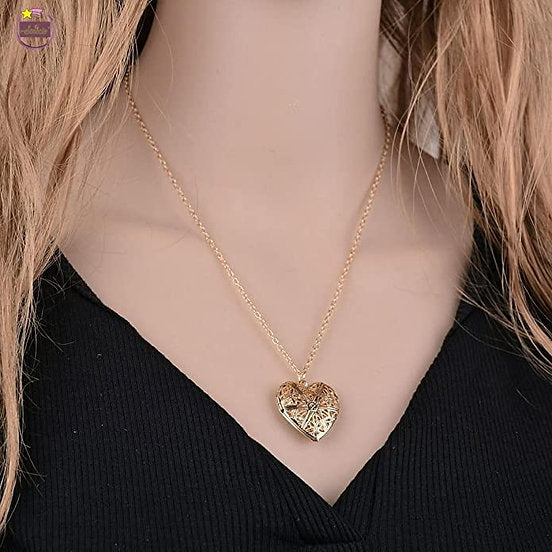 Vintage Hollow Heart Locket Necklace