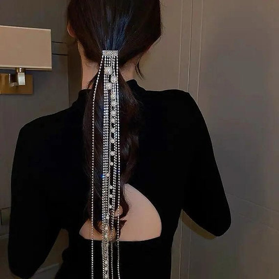 Pearl Rhinestone Tasseled Hair Hook