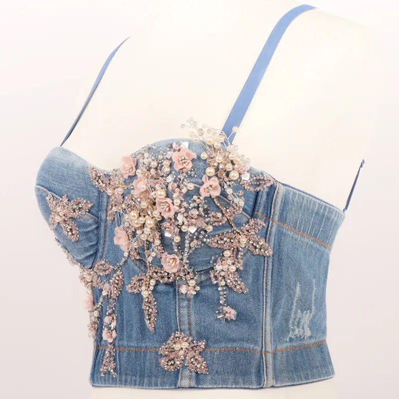 Cherry Blossomed Pearl Studded Corset