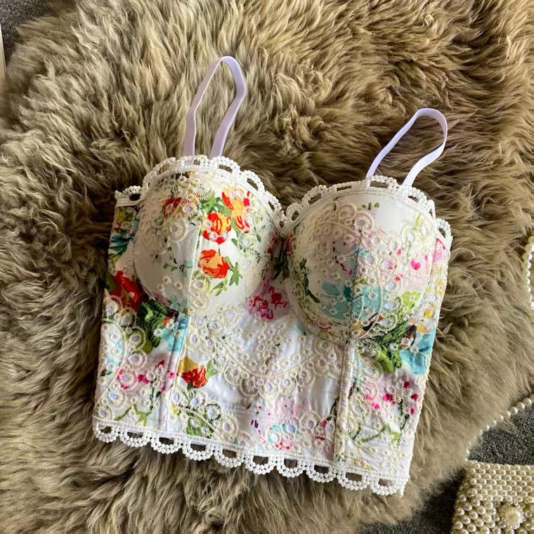 White Floral Bustier (Multicolor)
