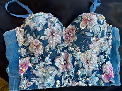 Floral Fusion Corset (3D/Embroidered Denim)