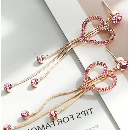 Pink Heart Tassel Drops