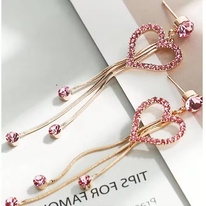 Pink Heart Tassel Drops