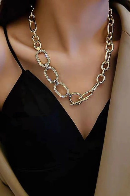 Gold Chunky Chain Silver Diamante Necklace