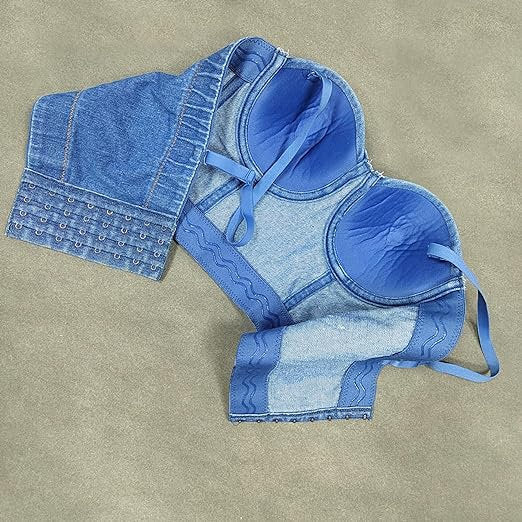 Rhinestone Laced Denim Bustier