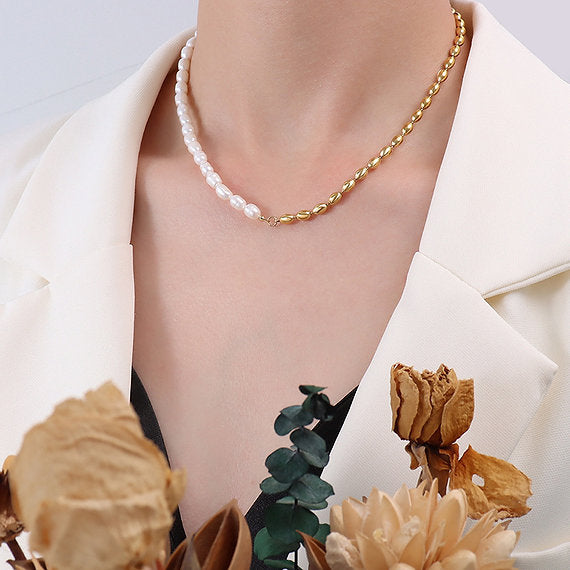 My Half Pearl, Half Gold Necklace