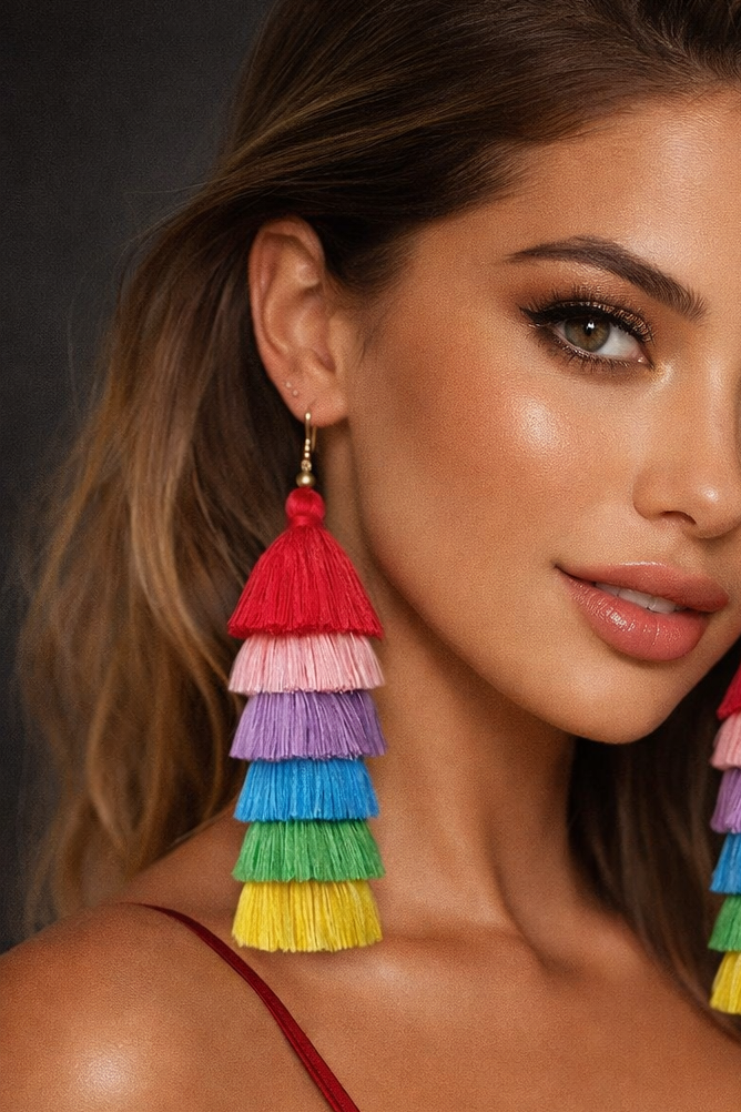 Boho Rainbow Tassel Earrings