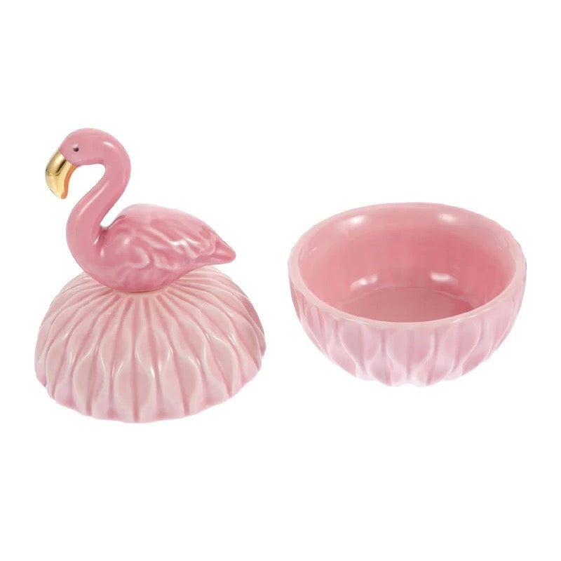 PINK FLAMINGO sale Trinket box with lid ceramic