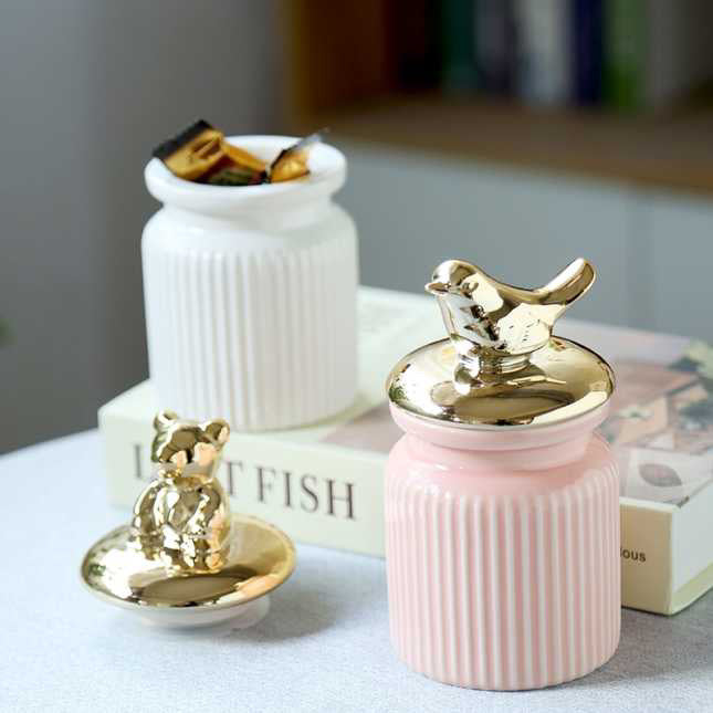 Bird Trinket Box (Pink with Gold Bird Lid)