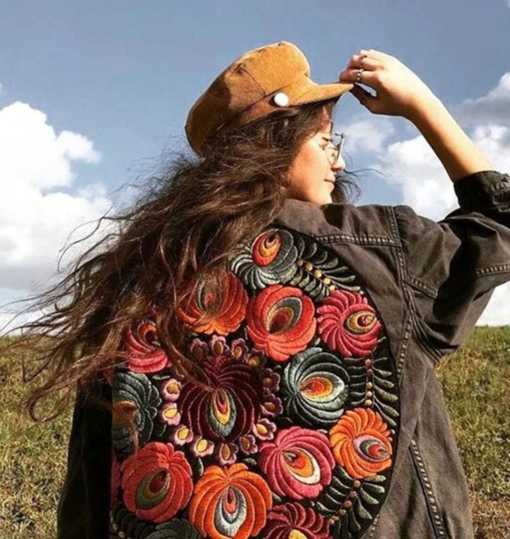 My Boho Blossom (Embroidered Black Demin Jacket)