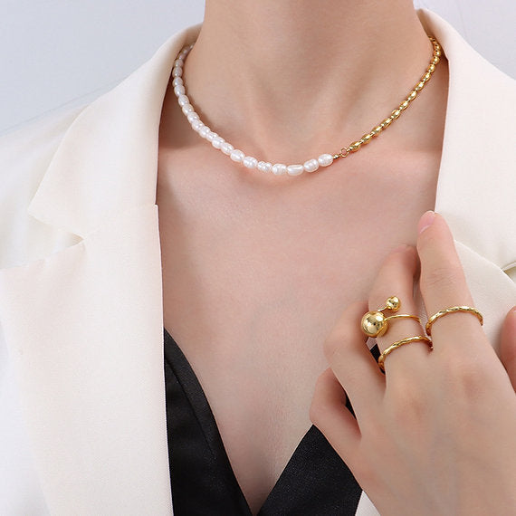 My Half Pearl, Half Gold Necklace