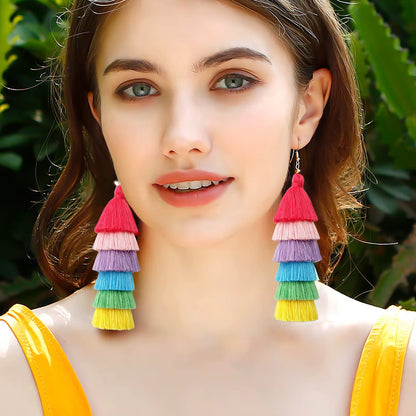 Boho Rainbow Tassel Earrings