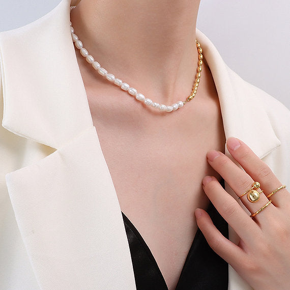 My Half Pearl, Half Gold Necklace