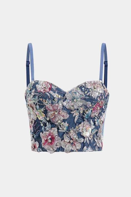 Floral Fusion Corset (3D/Embroidered Denim)