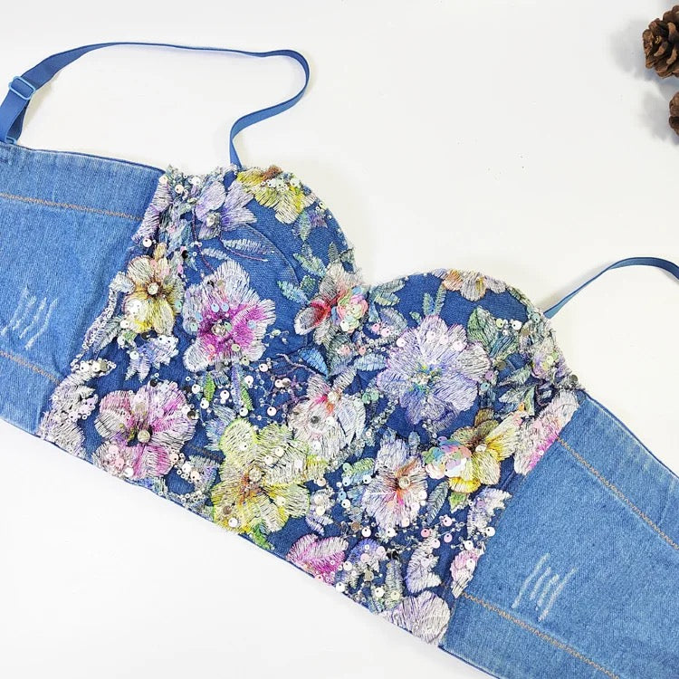 Floral Fusion Corset (3D/Embroidered Denim)