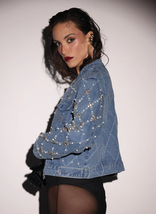 My Pearlux XOXO (hand bejeweled demin jacket)