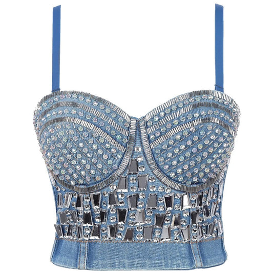 Handmade Bejeweled Bling Rhinestone Corset (Denim)