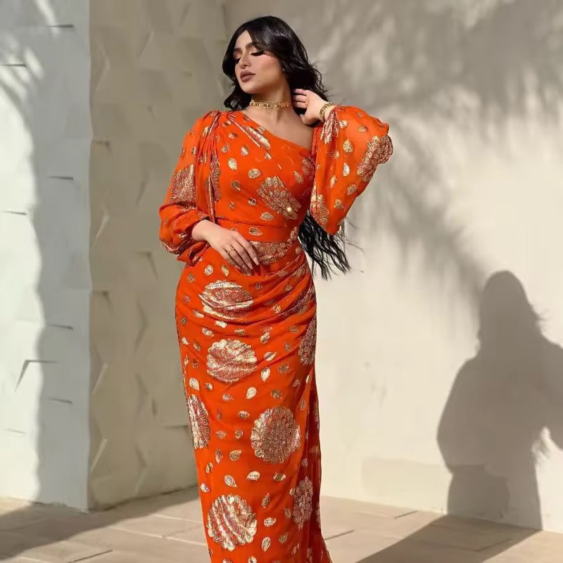 Flame & Foil Gown Dress
