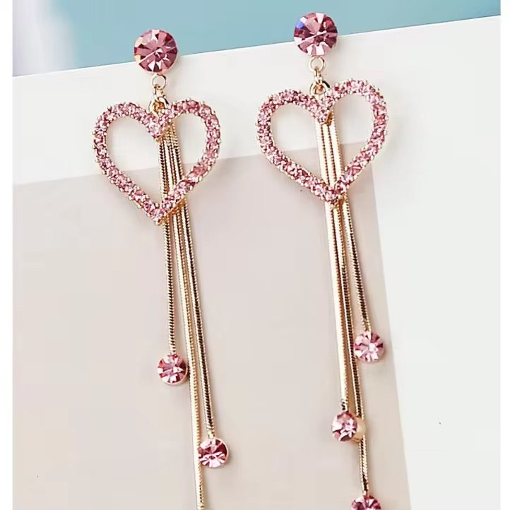 Pink Heart Tassel Drops