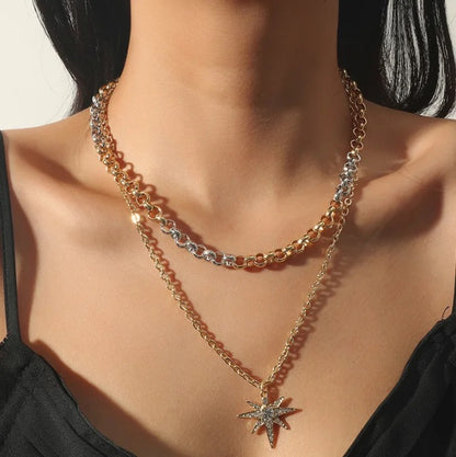 Double layered Shiny Star Pendants Necklace