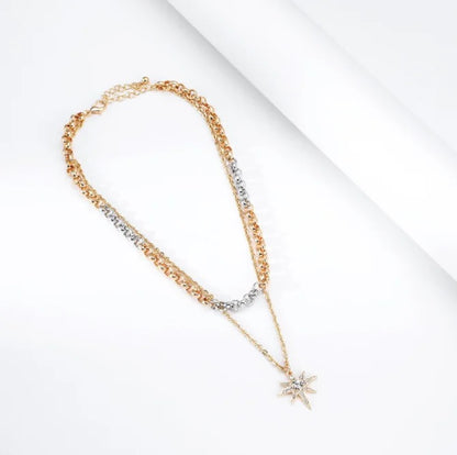 Double layered Shiny Star Pendants Necklace