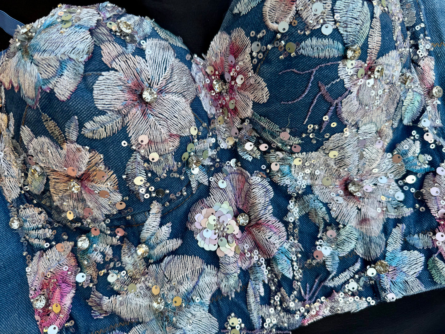 Floral Fusion Corset (3D/Embroidered Denim)