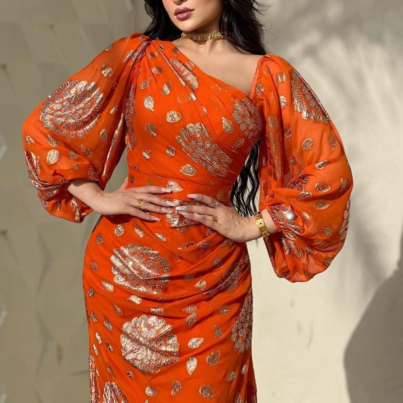 Flame & Foil Gown Dress