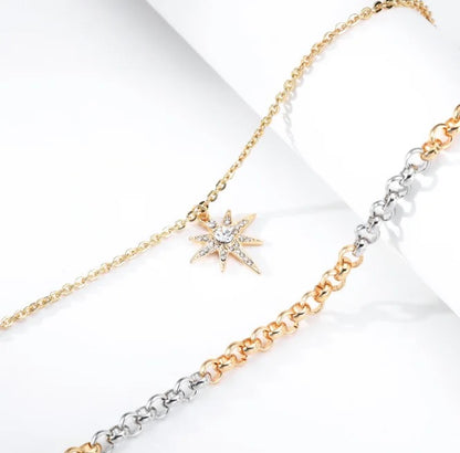 Double layered Shiny Star Pendants Necklace