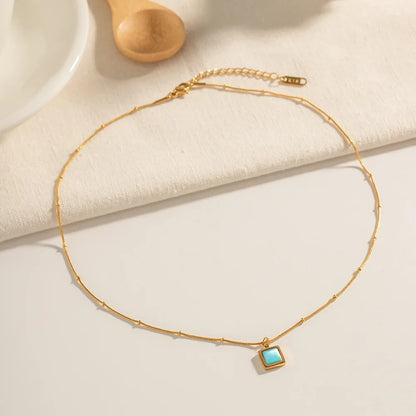 Blue Cat Eye Pendant Necklace (Square Gold)