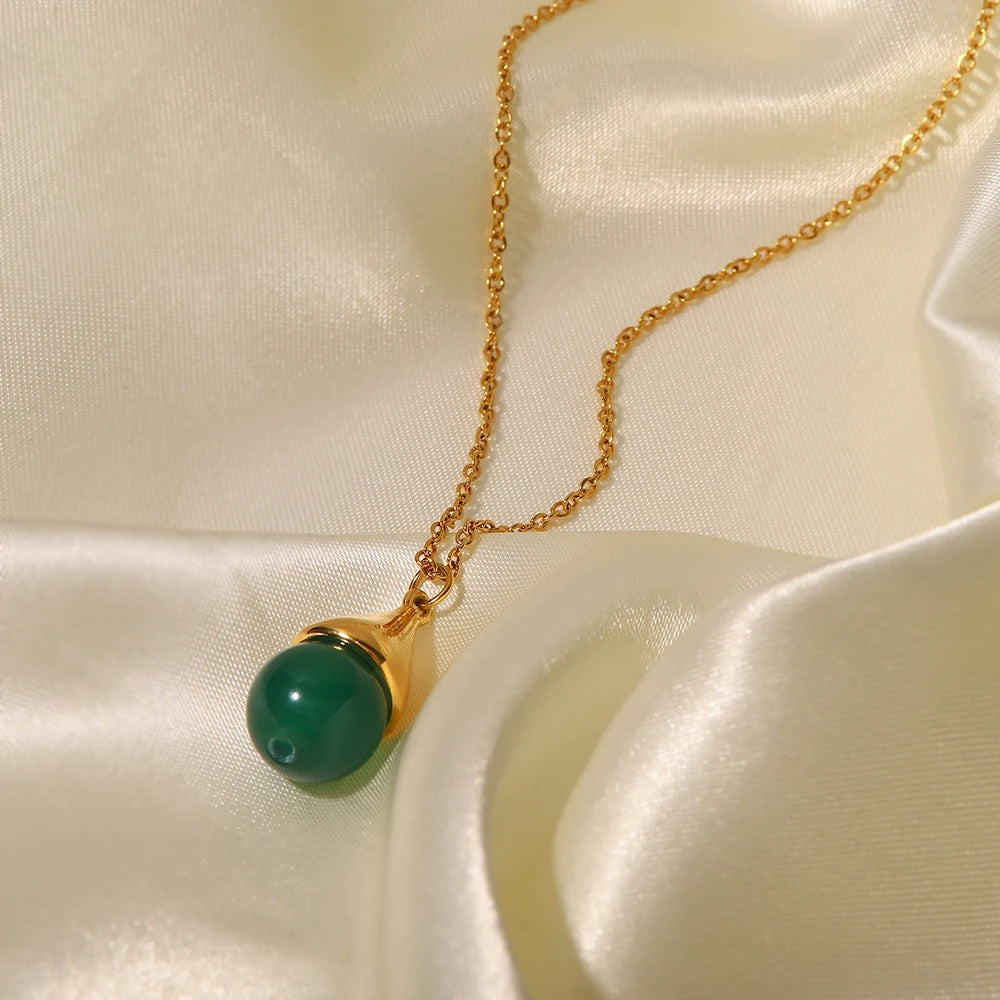 My Green Agate Stone Pendant Necklace