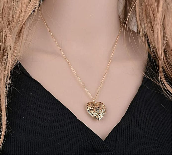 Vintage Hollow Heart Locket Necklace