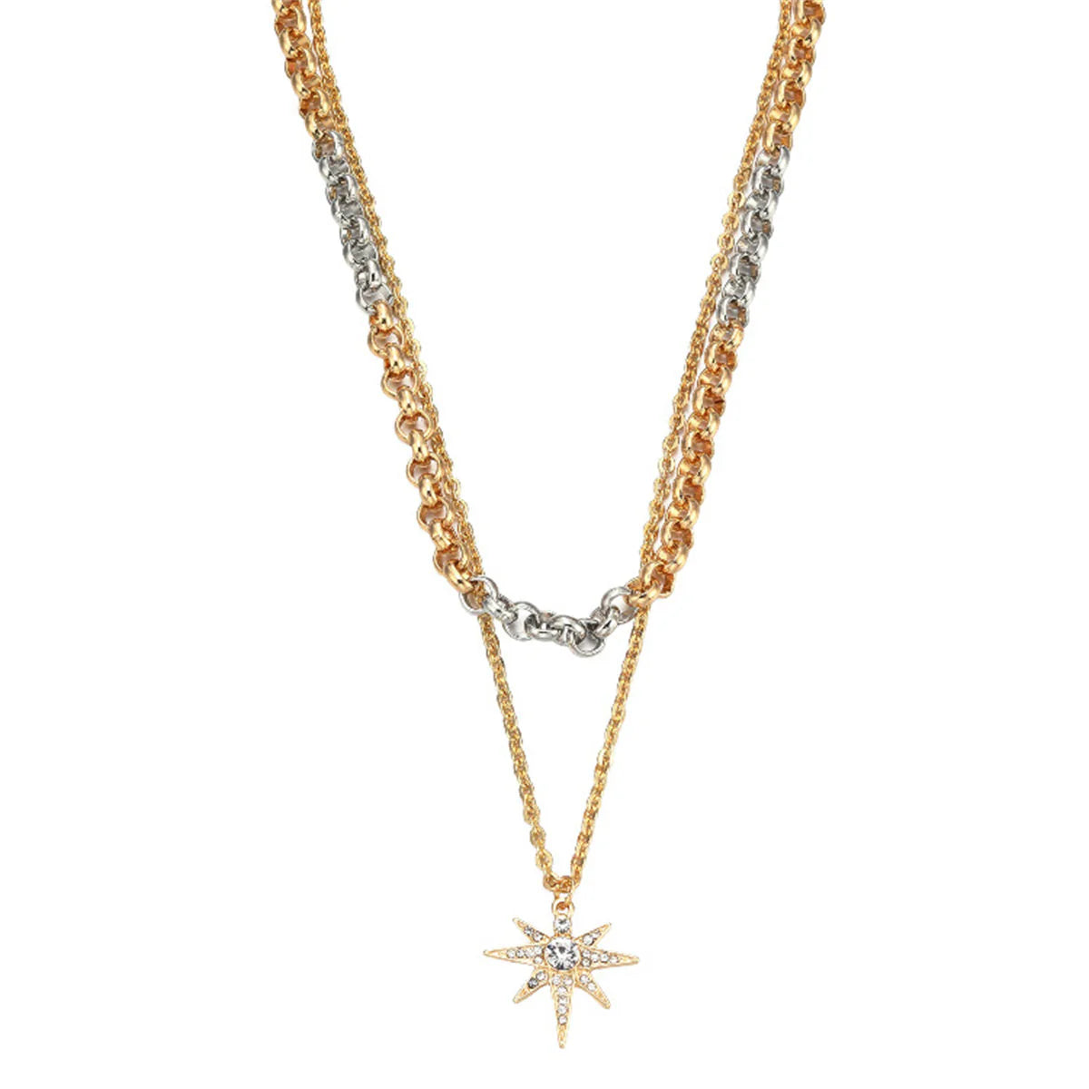 Double layered Shiny Star Pendants Necklace