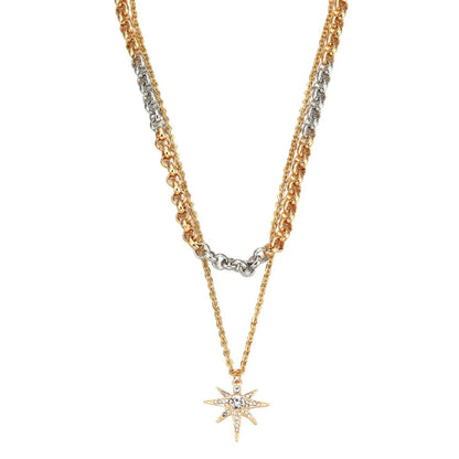 Double layered Shiny Star Pendants Necklace