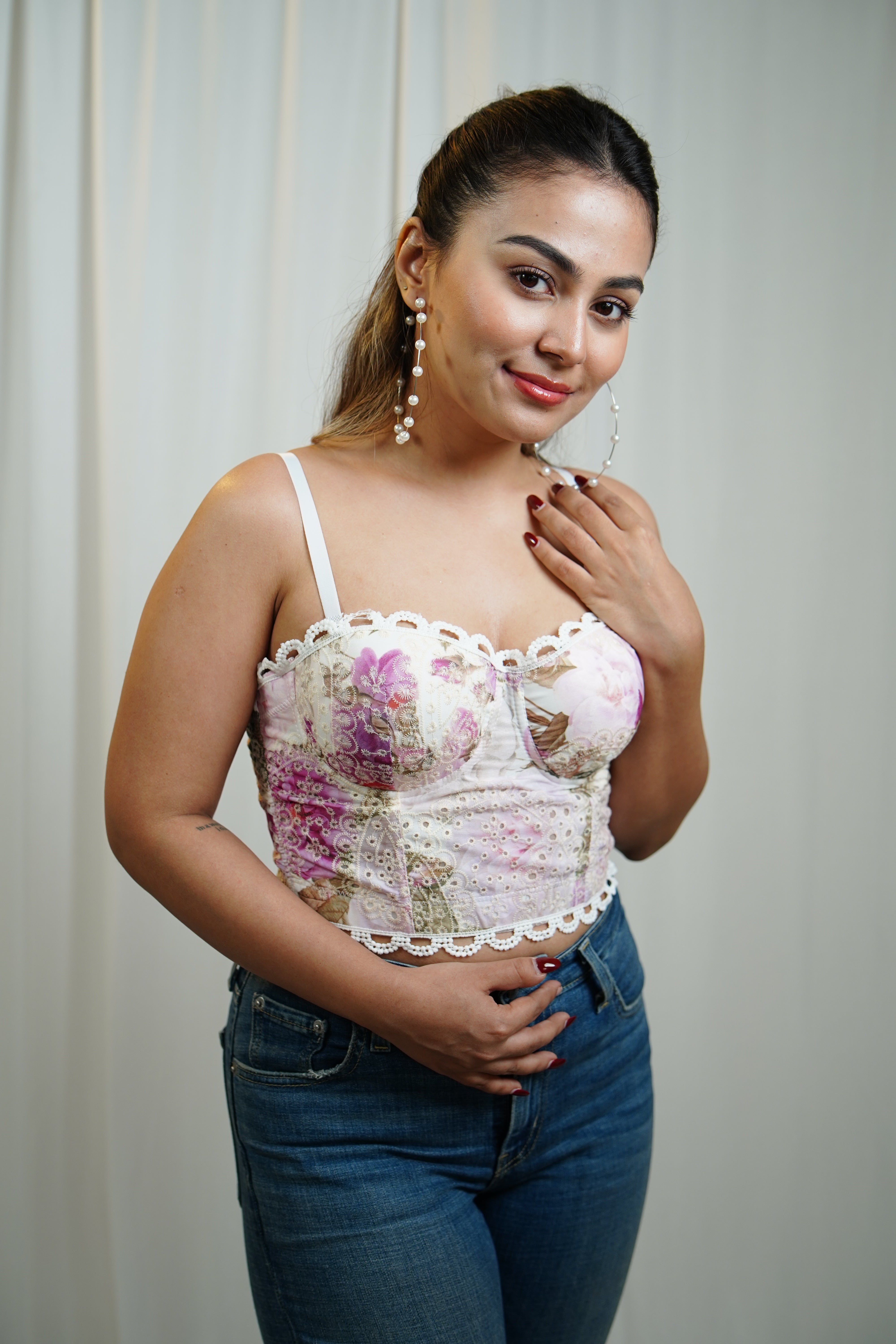 White Floral Bustier (Purple)