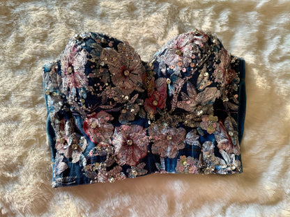 Floral Fusion Corset (3D/Embroidered Denim)