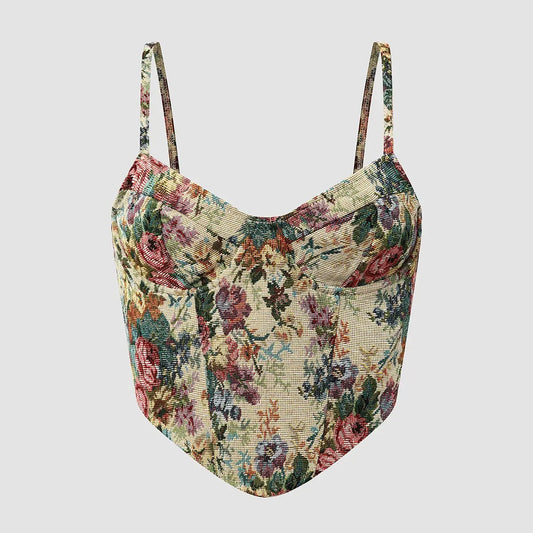 French Vintage Floral Zipper Corset