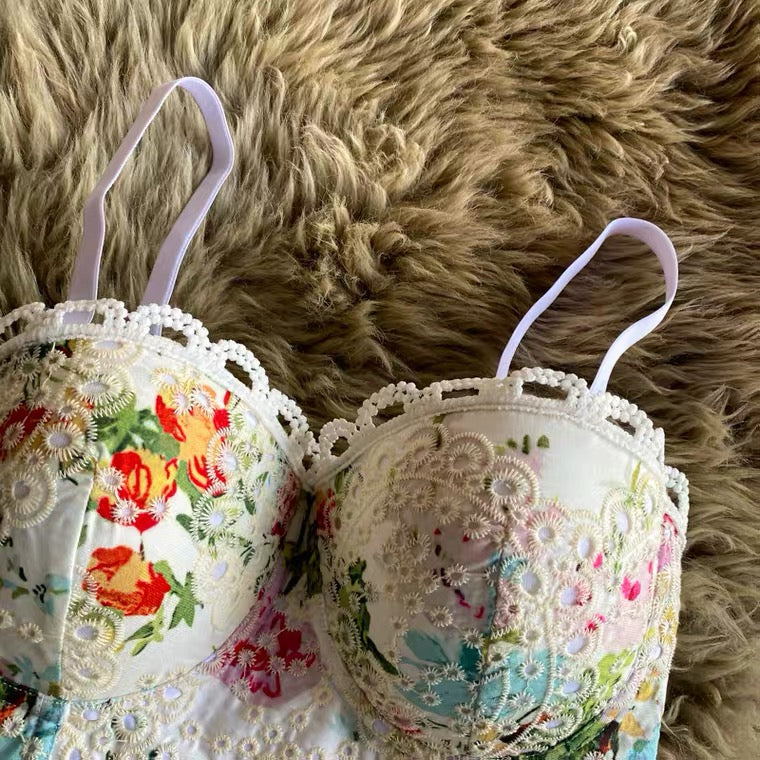 White Floral Bustier (Multicolor)