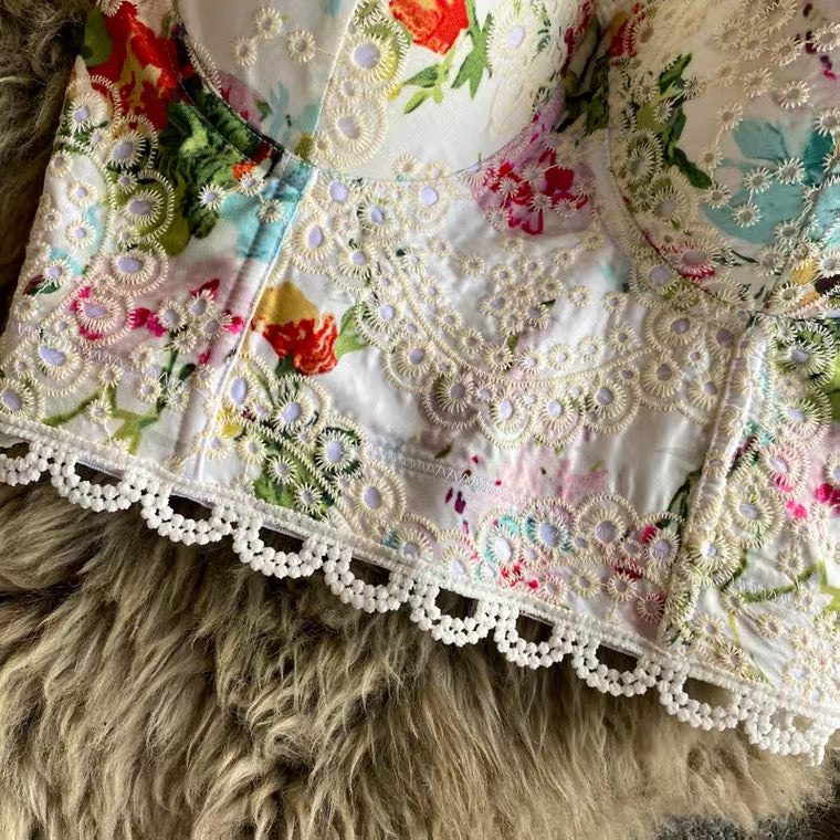 White Floral Bustier (Multicolor)