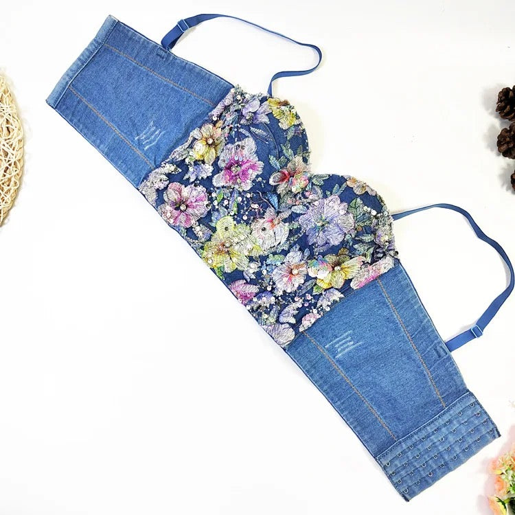 Floral Fusion Corset (3D/Embroidered Denim)